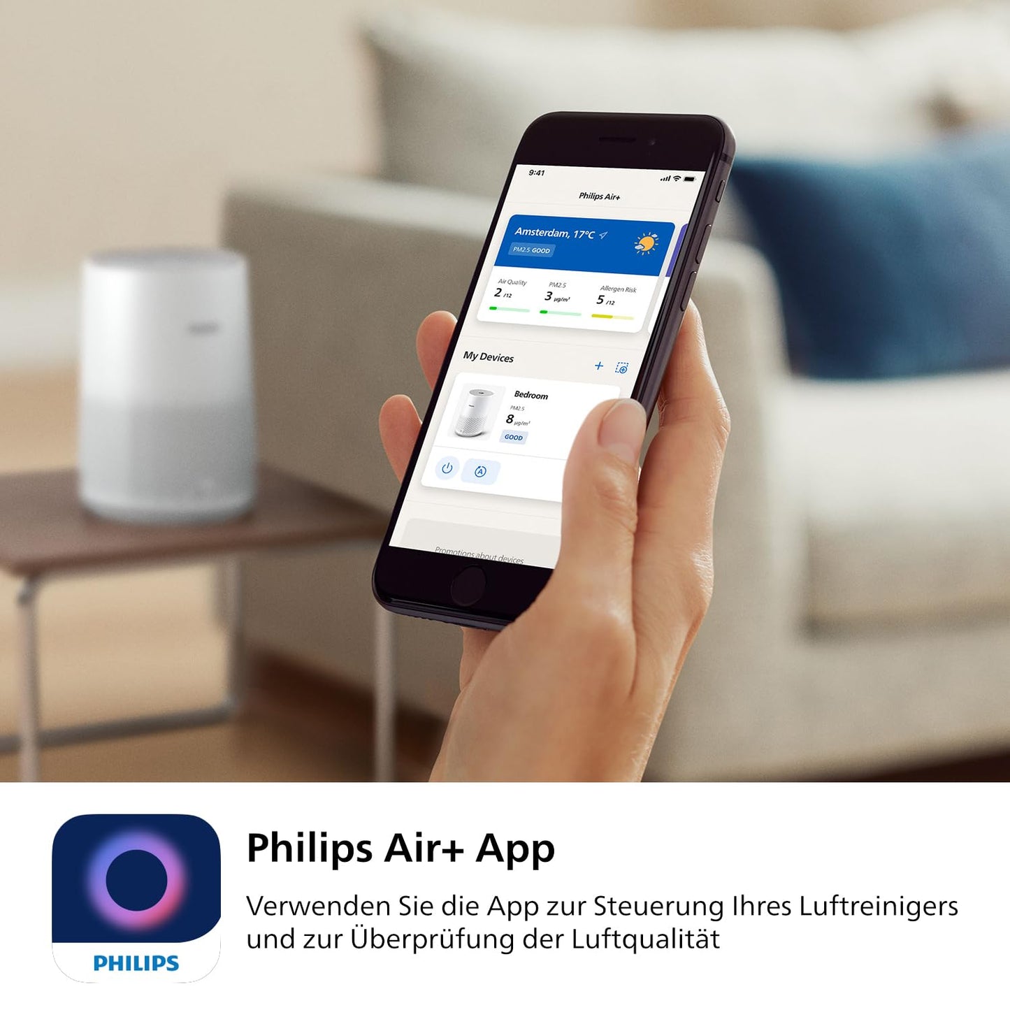Philips Air Purifier 600 Series, Energy Efficient with Smart Sensor, For Allergy Sufferers, HEPA Filter Removes 99.97% of Pollutants, Covers up to 44 m2, App Control, White (AC0651/10)