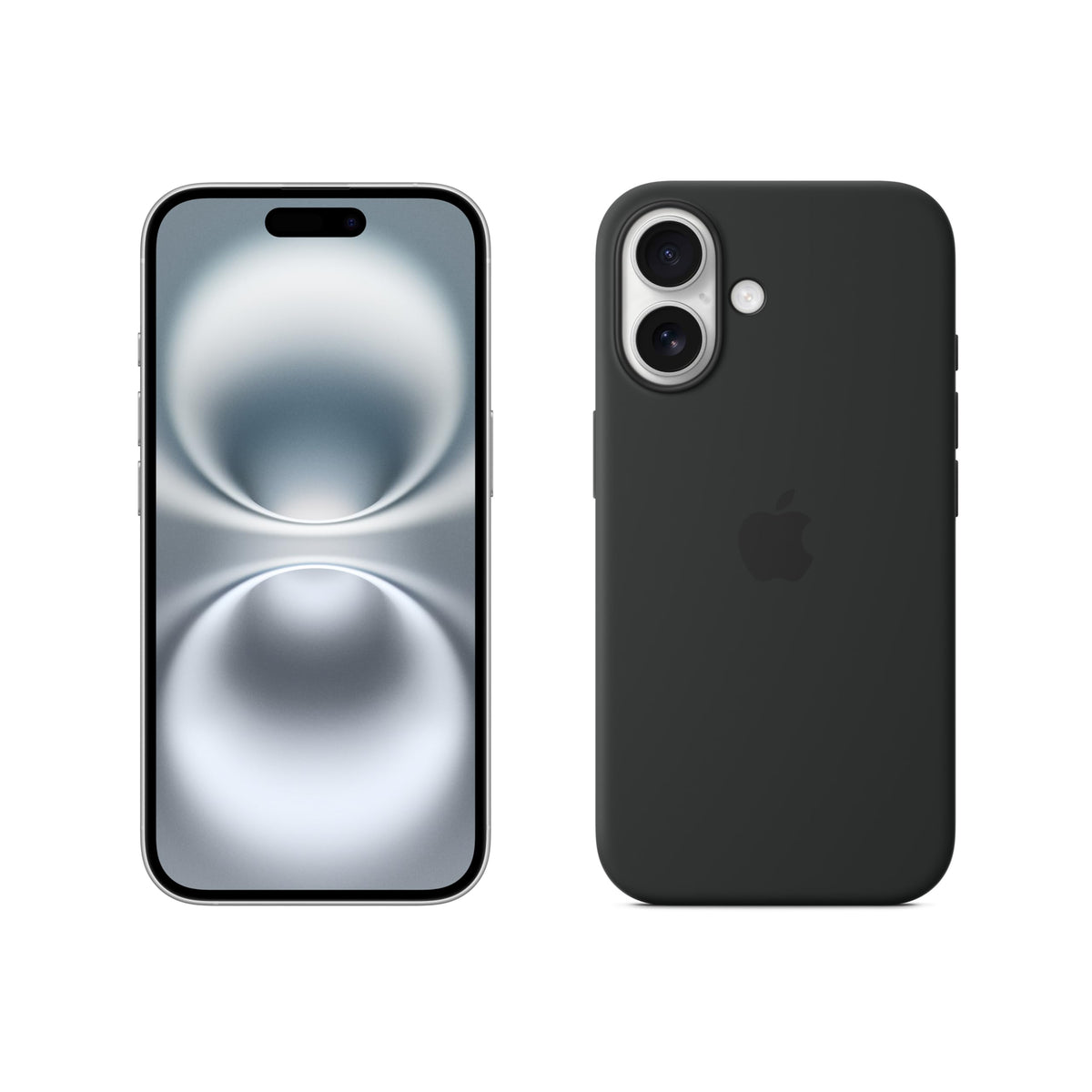 Apple iPhone 16 128GB - White + Silicone Case with MagSafe - Black - MYEA3ZD/A