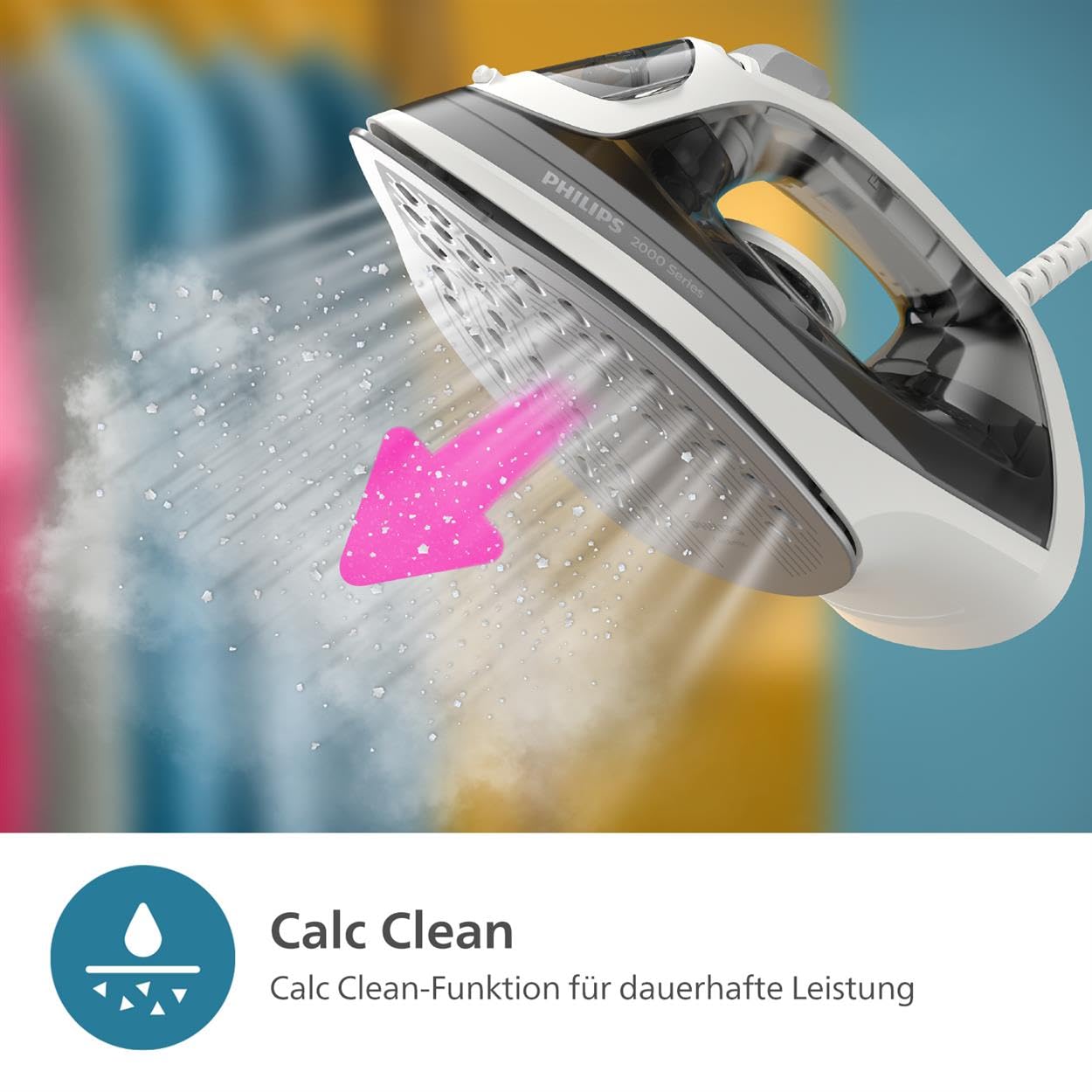 Philips 2000 series steam iron - Up to 25 g/min continuous steam. 2000W. 250ml water tank. Fast de-creasing. 4 steam levels. Ceramic sole. Light weight for easy ironing. Gray (DST2020/80)