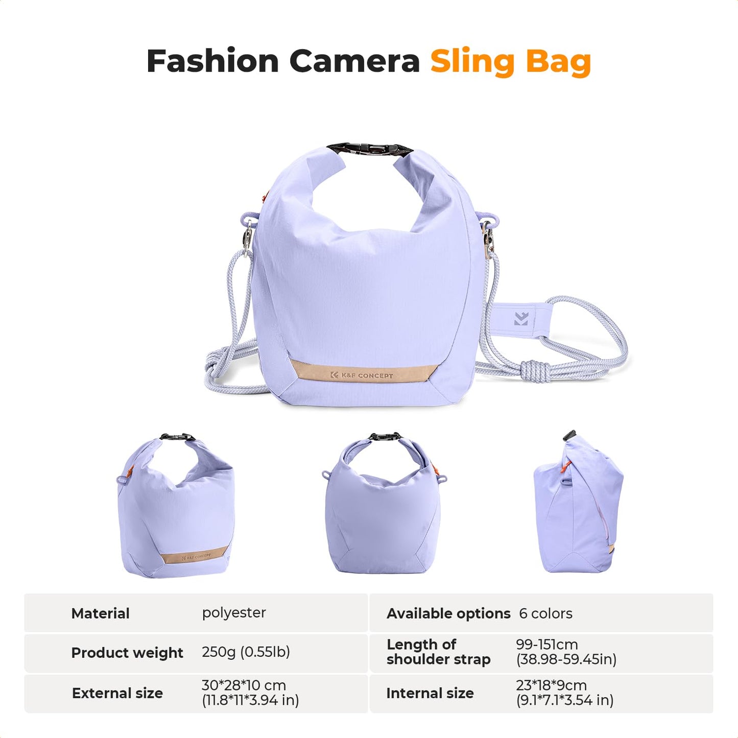 K&F CONCEPT Camera Bag Rollup Photo Bag, Fashionable Camera Shoulder Bag, Adjustable Shoulder Strap Camera Bag, Photographer Shoulder Bag Liner Bag for DSLR Camera Mirrorless Camera (Purple) - KF13.168V5