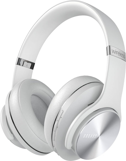 DOQAUS Bluetooth Headphones Over Ear, Up to 90 Hours Wireless Headphones with 3 EQ Modes, HiFi Stereo Foldable Headset with Microphone, Soft Ear Pads for iPhone/ipad/Android/Laptops-Light Gray - Care1