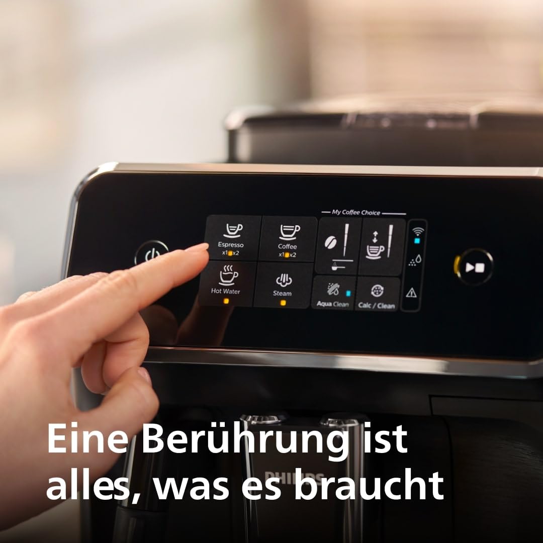 Philips 2200 Series fully automatic coffee machine - 2 coffee specialties, touch display, classic milk frother, ceramic grinder, matt black (EP2220/10)