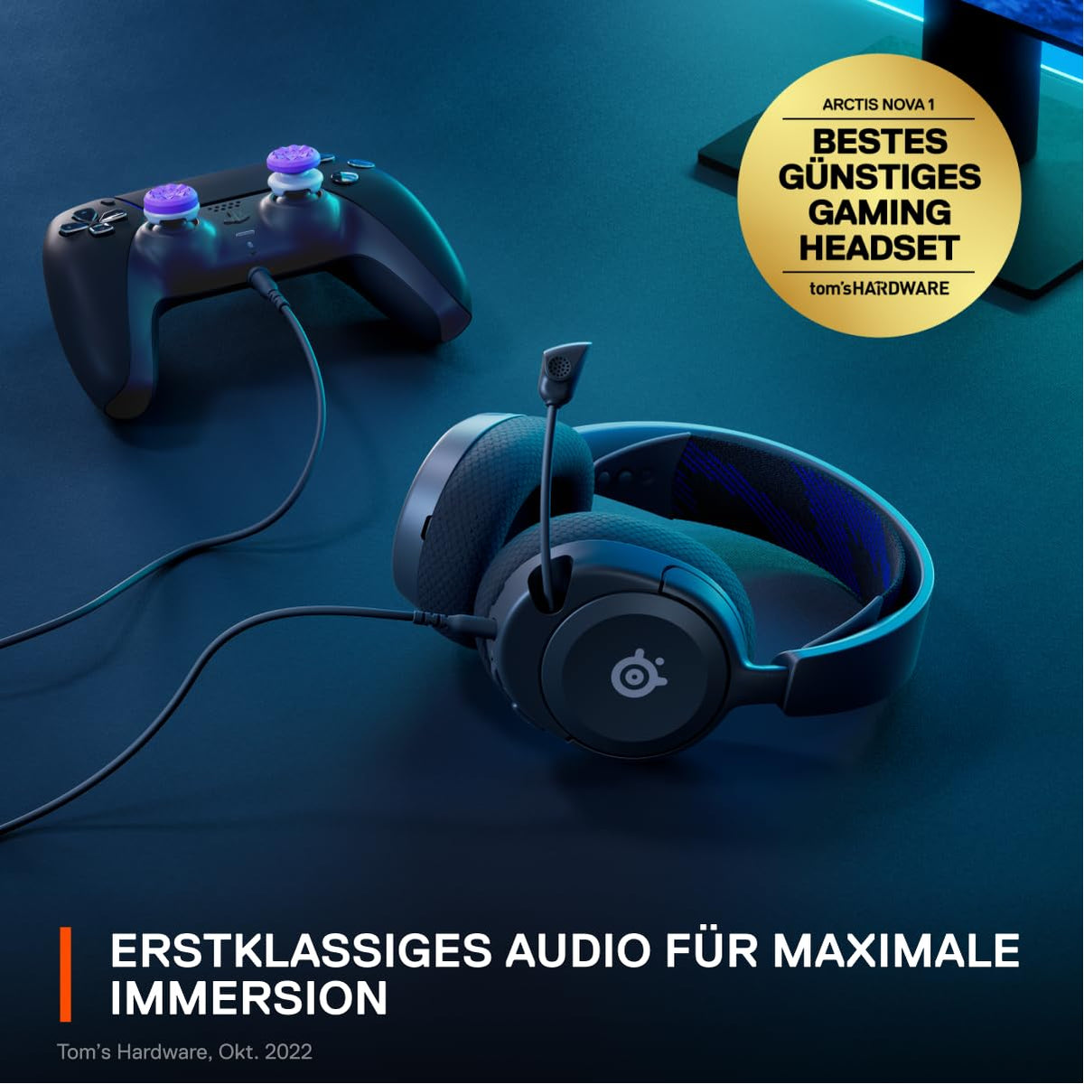 SteelSeries Arctis Nova 1P - Headset de gaming multi-sistem - Driver Hi-Fi - Sunet surround 360° - Pernuțe pentru urechi din spumă cu memorie - Microfon cu anulare a zgomotului - PS5, PS4, PC, Xbox - Negru - 61611