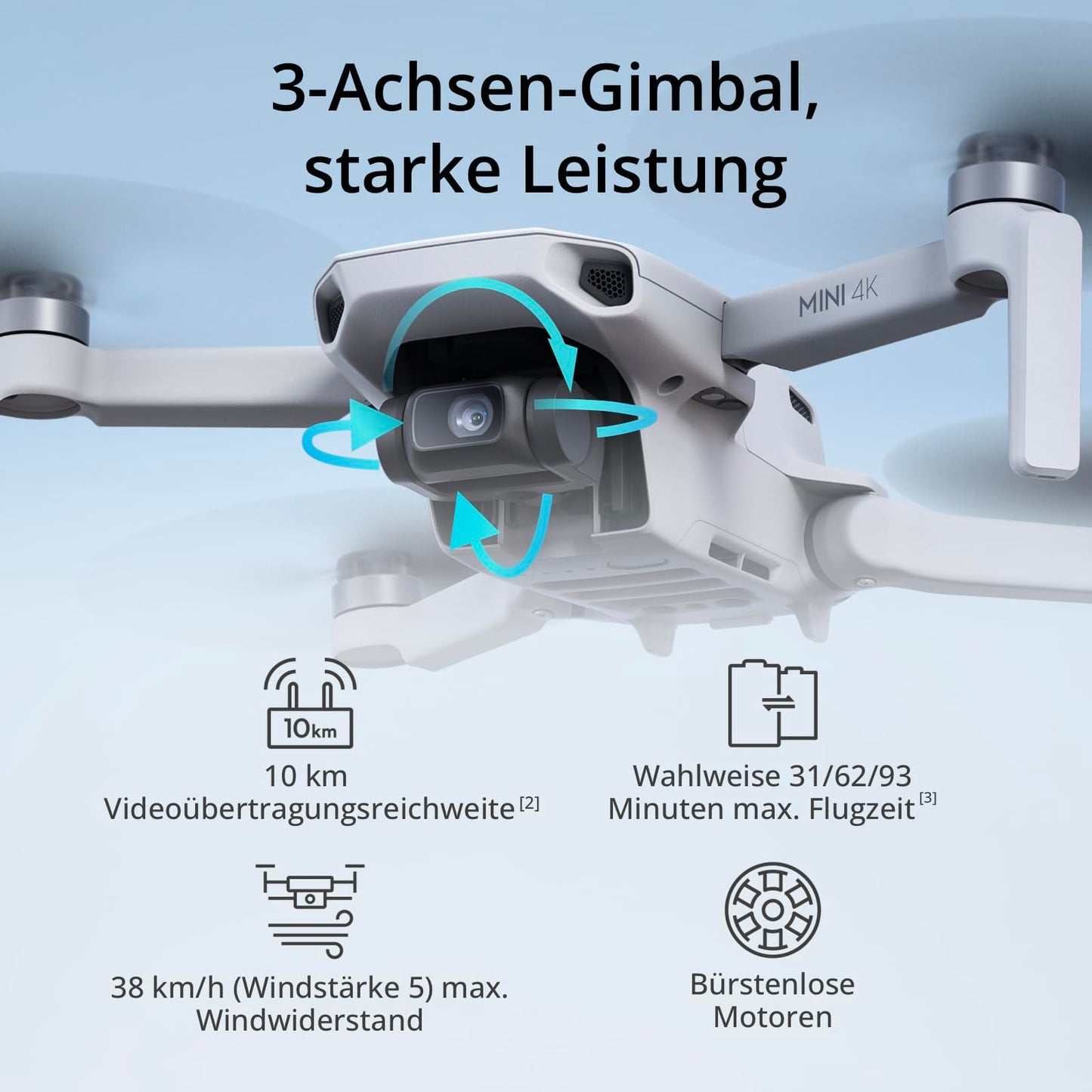 DJI Mini 4K Drone with 4K UHD Camera for Adults, 3-Axis Gimbal Stabilization, C0, QuickShots, 10 km Video Transmission, Auto Return, Wind Stable, 1 Battery (31 min Flight Time), Under 249g - 6941565980359