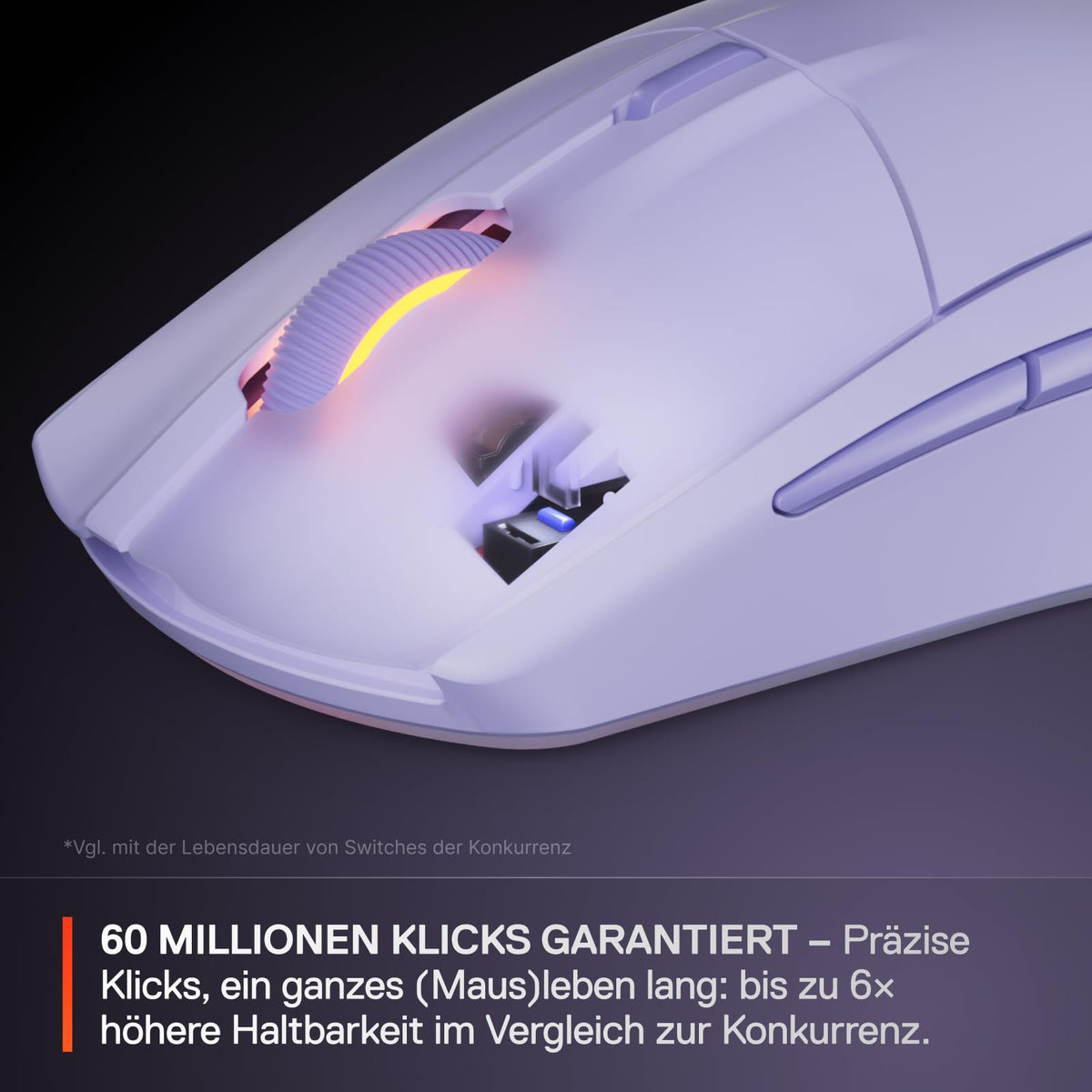 SteelSeries Rival 3 Wireless Gen 2 Mouse de gaming – 2,4 GHz și Bluetooth – senzor optic TrueMove Air de 18.000 DPI – 60 milioane de clicuri garantate – ultra ușoară – picioare de PTFE – Lavandă - 62525