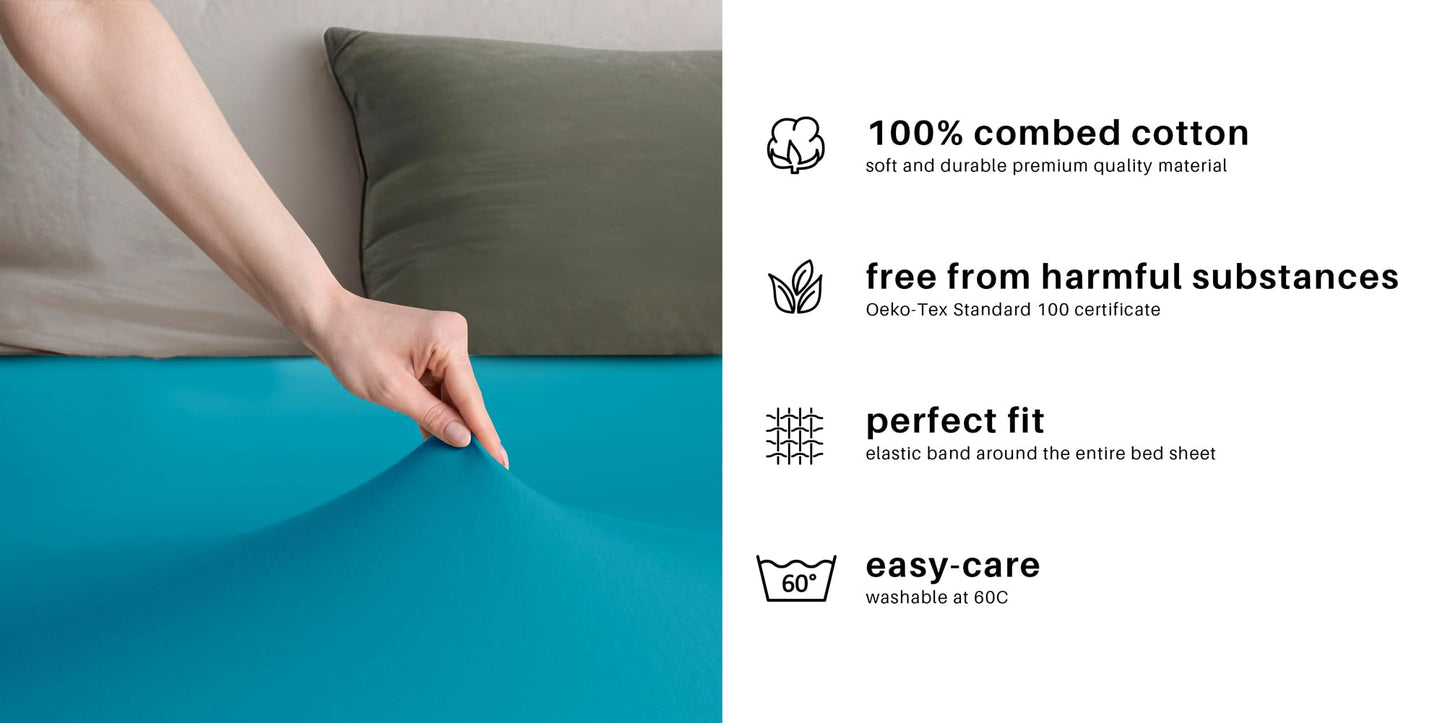 DecoKing fitted sheet 200x220 220x240 cm 100% combed cotton cyan blue fitted sheets jersey box spring bed amber 200 x 220 220 x 240 - Amber