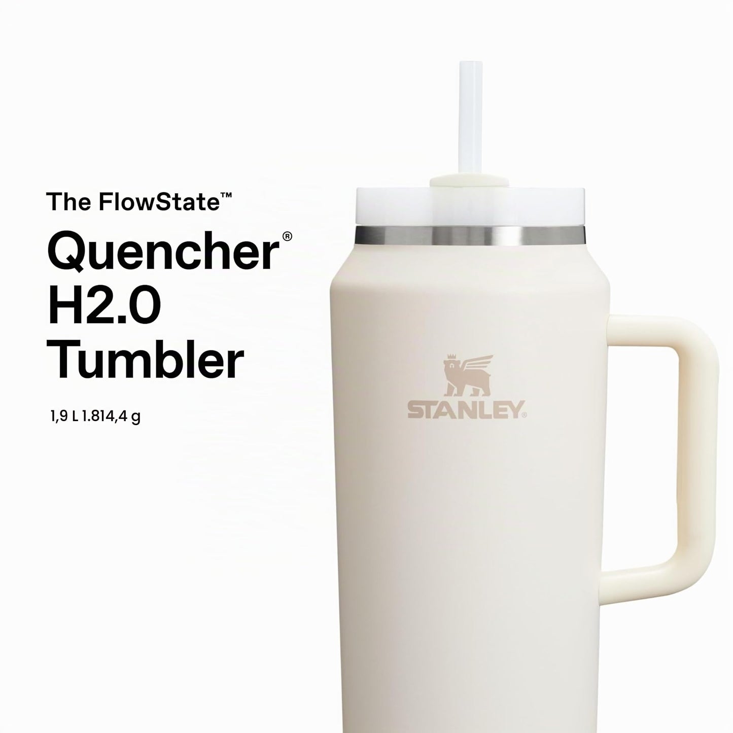STANLEY 1913 Quencher H2.0 FlowState drinking bottle with straw 1.9L - Thermo mug Cools for 15 hours - 60 hours Ice cold - Dishwasher safe - Thermos bottle BPA free - Drinking cup - Cream - 100000112460