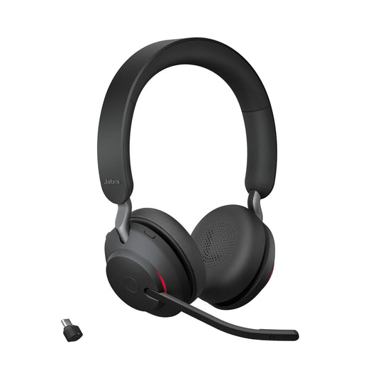 Jabra Evolve2 65 Wireless PC Headset – Noise Canceling UC Certified Stereo Headphones with Long-Lasting Battery – USB-C Bluetooth Adapter – Black - 26599-989-899