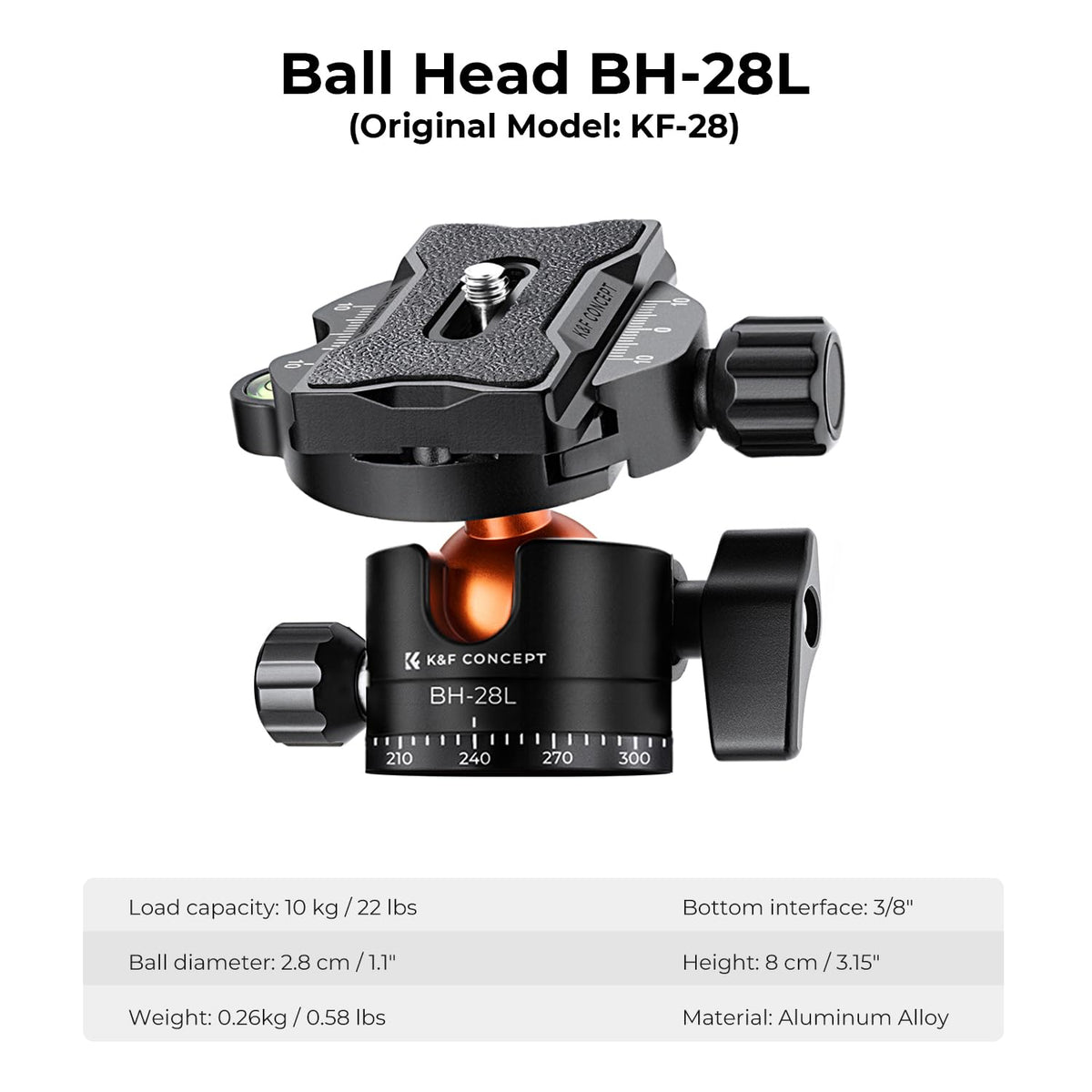 K&F Concept 200cm tripod, aluminum camera tripod, K234A7(S210) tripod with monopod function, 360° ball head incl. quick-release plate for Canon Nikon Sony Olympus - O234A7+BH-28L