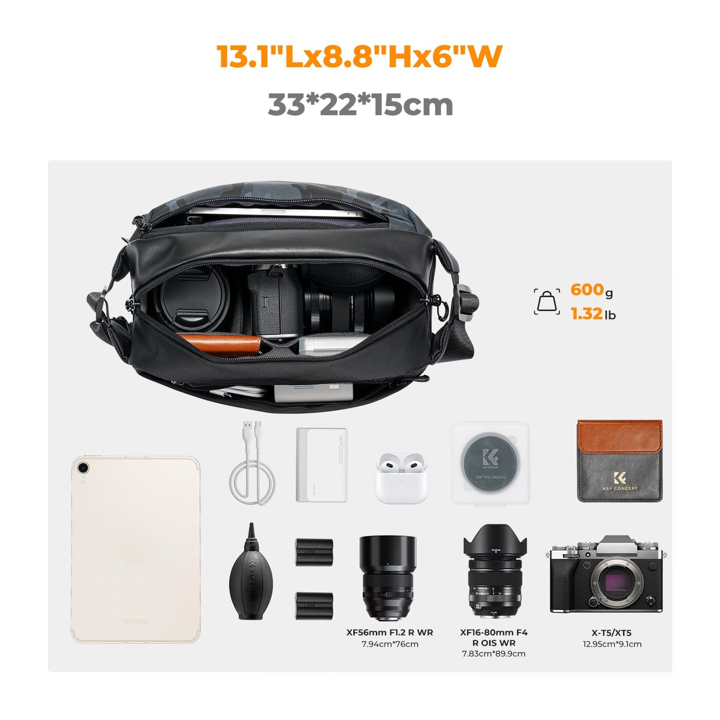 K&F CONCEPT Camera Backpack Shoulder Bag Square Bag Bags for Photographers Camera Rectangle Case Compatible with Canon/Nikon/Sony/DJI Mavic Drone Backpack - JPKF13.157V4US