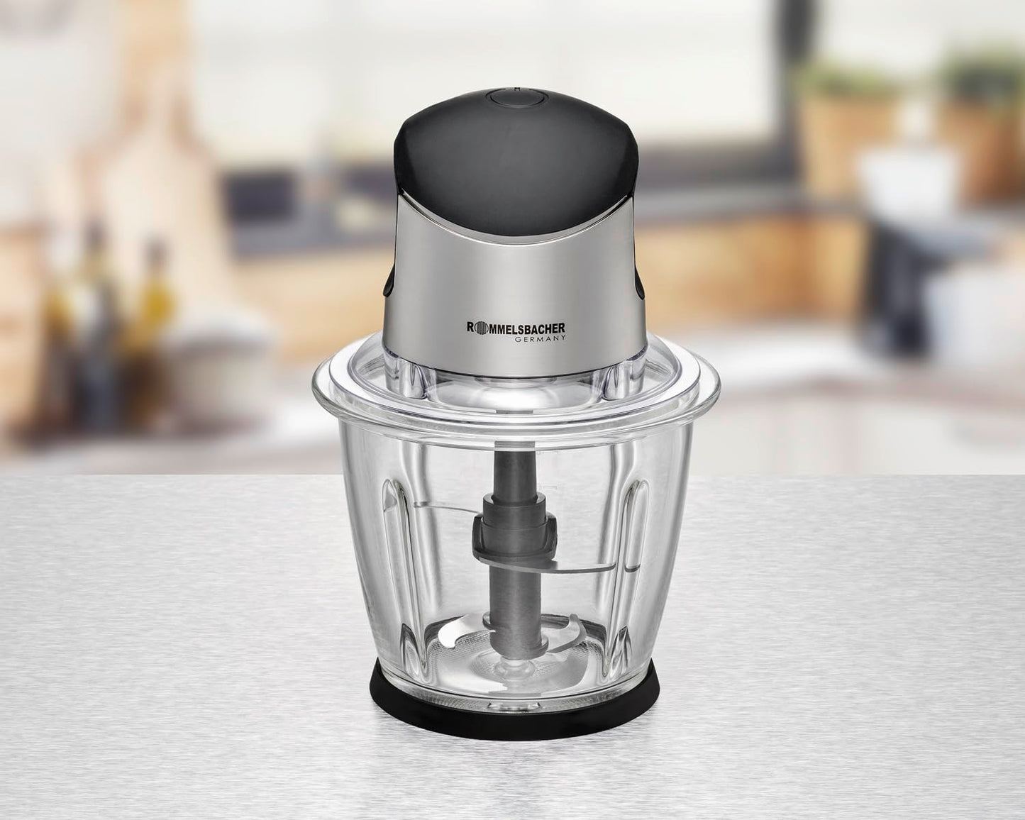 ROMMELSBACHER Multi Chopper MZ 500 - powerful motor, 4-blade special blade made of stainless steel, 1.5 liter glass container, black/brushed chrome, 500 watts