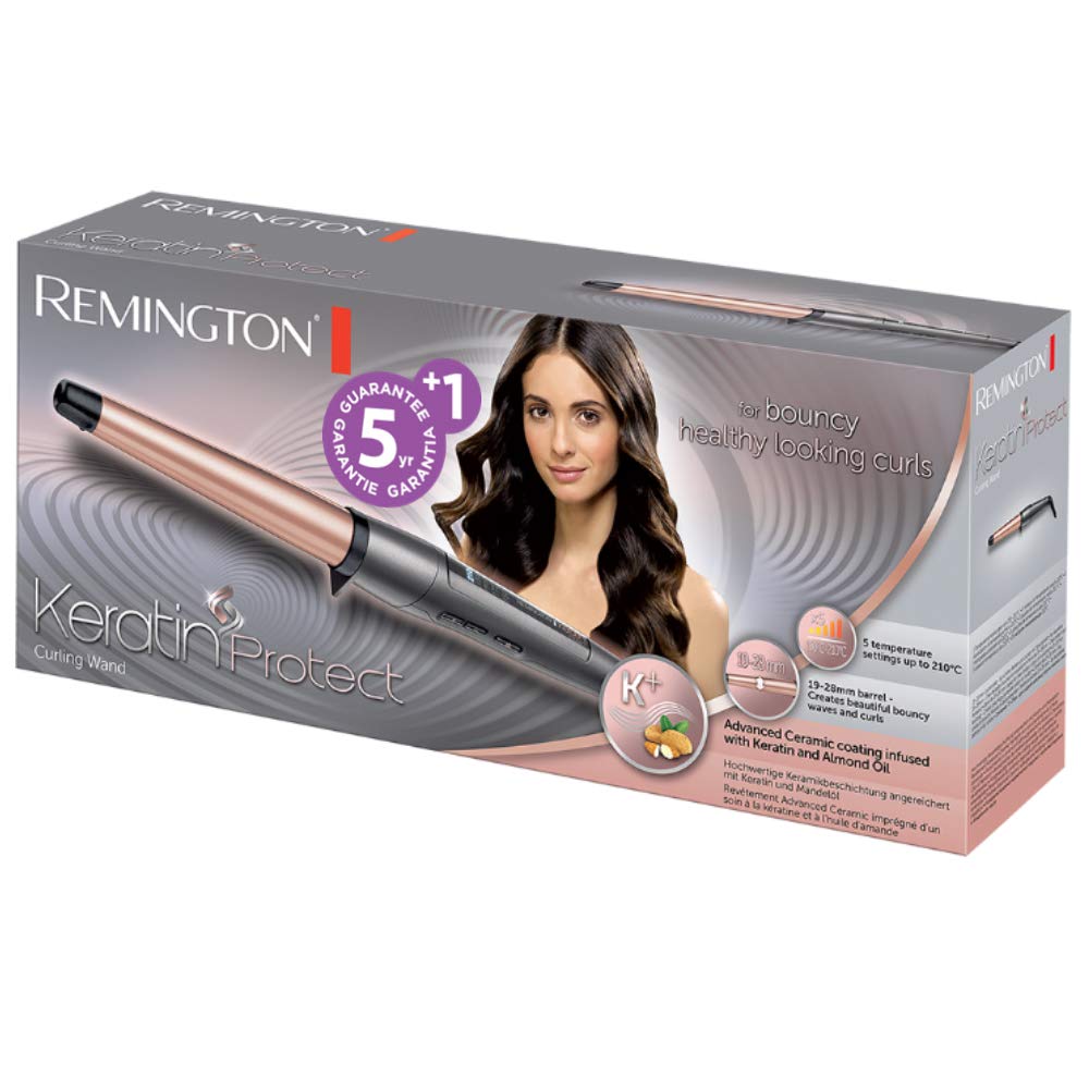 Remington Curling Wand [conical 19-28mm] Keratin Protect (high-quality ceramic coating with almond oil) - Digital display up to 210°C, natural curls, spiral curls & beach waves, CI83V6 - 45607560100