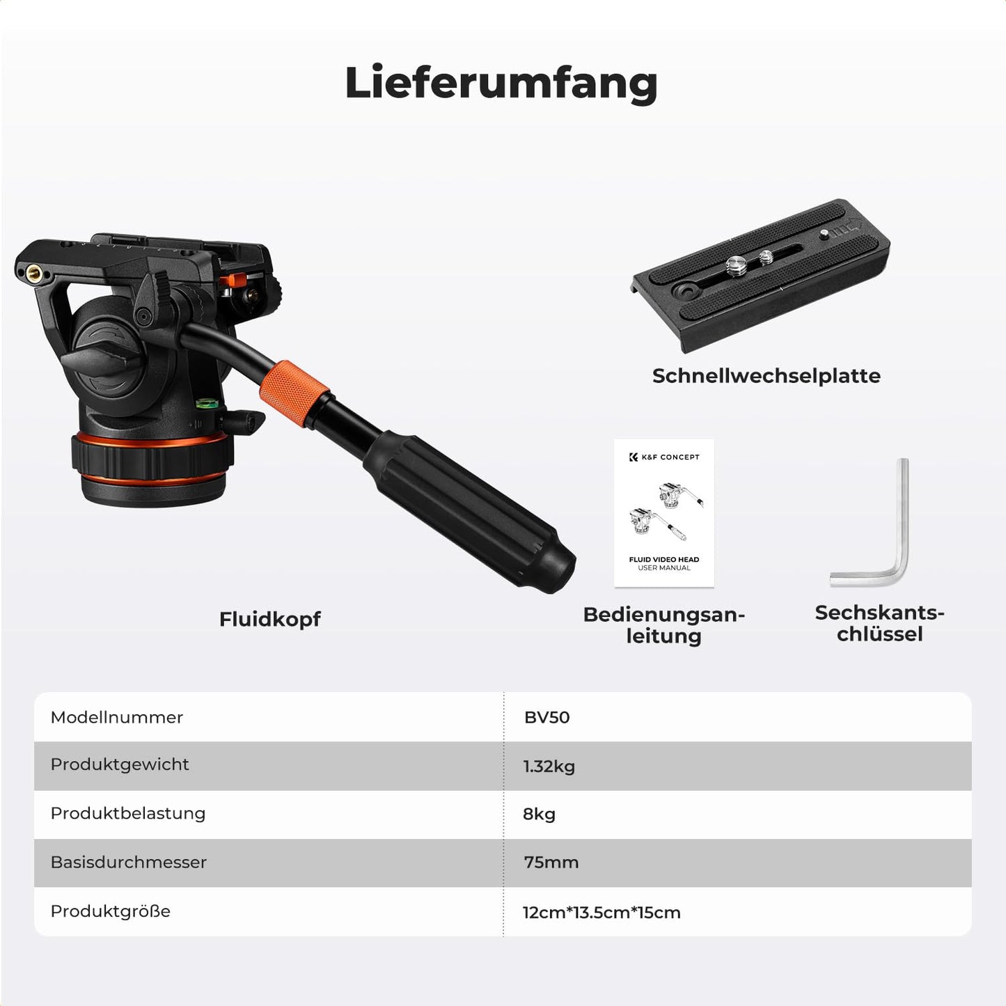 K&F CONCEPT 360° panoramic fluid head, video head with gentle damping - BV50