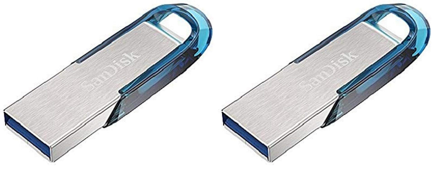 SanDisk Ultra Flair USB 3.0 Flash Drive 64GB (Rescue Pro Software, Password Protection, Rugged, Slim Metal Body, 150MB/s Transfer Speed) Blue (Pack of 2) - SDCZ73-064G-G46B