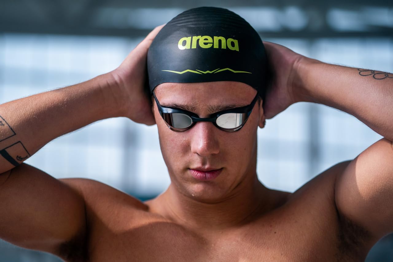 ARENA Cobra Ultra Swipe Mirror Unisex Race Swimming Goggles for Adults, Diving Goggles with Curved Mirror Lenses, Anti-Fog, UV Protection, 5 Interchangeable Nose Bridges - 002507-550-NS