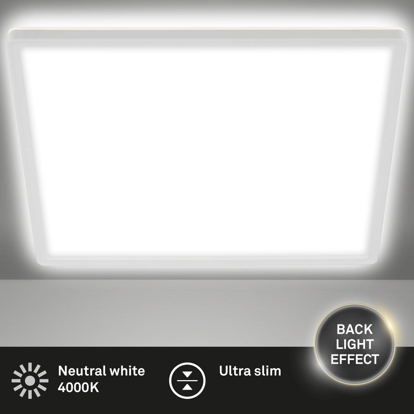 BRILONER - LED ceiling lamp with indirect light, 3 cm flat, light neutral white, lamp, ceiling light, living room lamp, LED panel, kitchen lamp, ceiling lighting, bedroom lamp, 42x42x3 cm, white - 7158-416