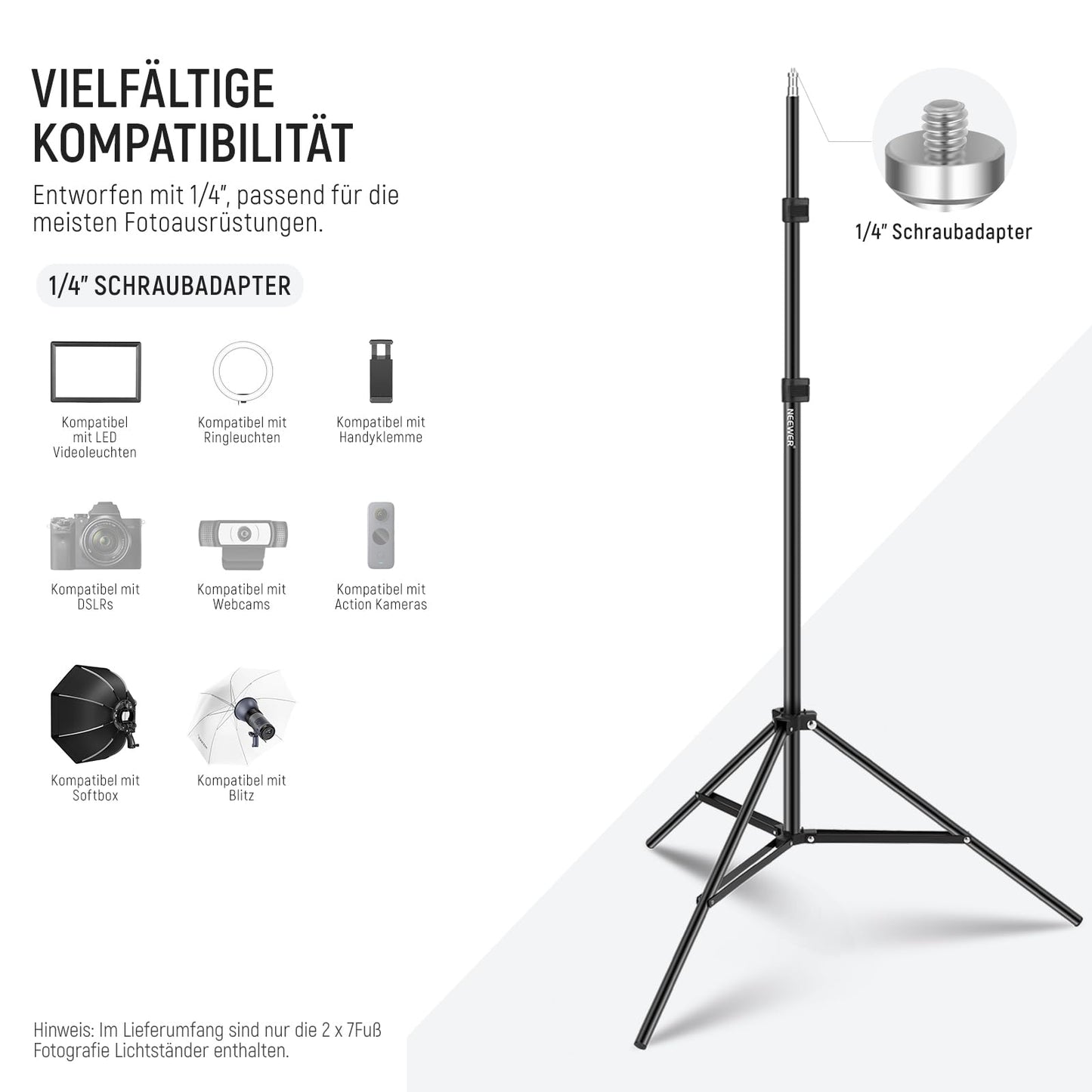 Neewer 210cm Aluminum Alloy Photography Photo Studio Light Stand for Video, Portrait and Photo Lighting, Reflectors, Softboxes, Umbrellas, Backgrounds (2 Pack) - ST210