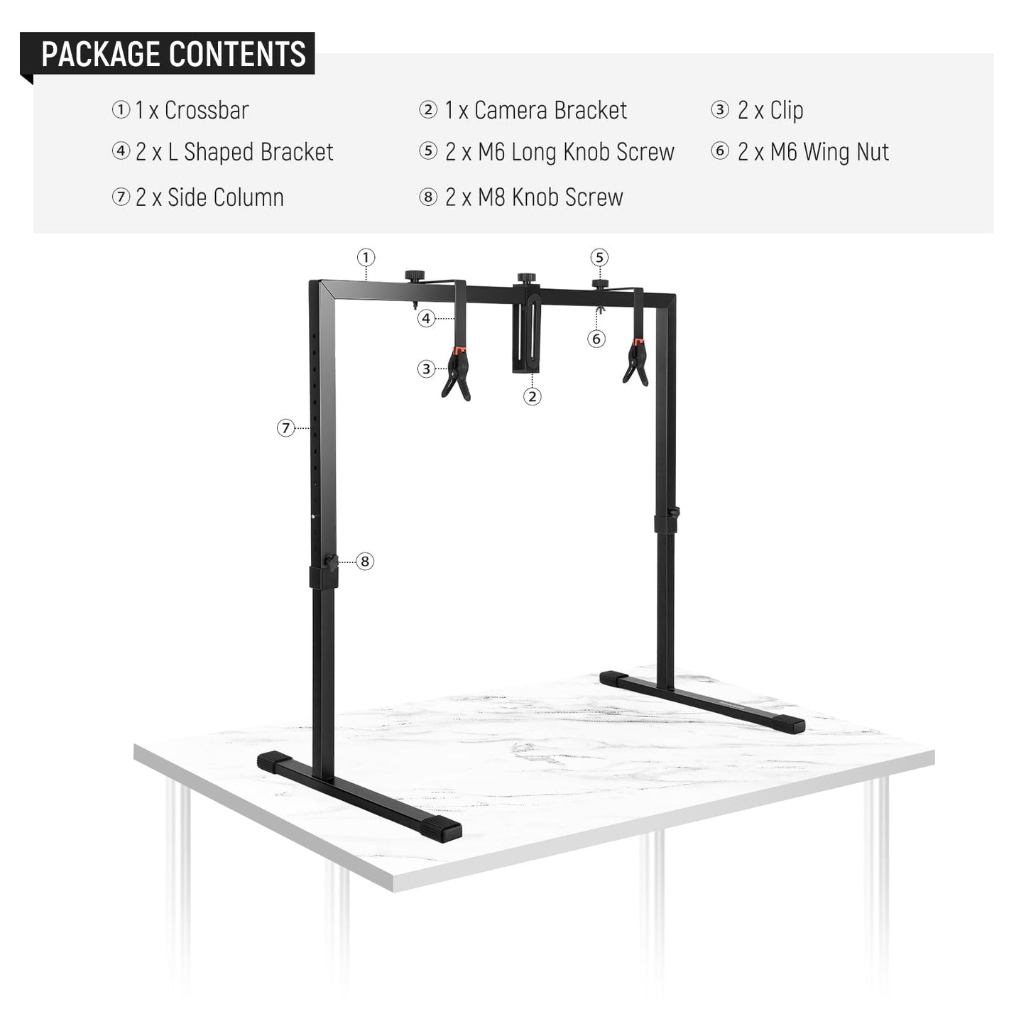 NEEWER Overhead Camera Mount for Top-Down Shooting, Steel Table Top, Multiple Mounting Platform for Flatlay Photography Light Cooking Drawing Crafts, for Tables≥1m Length ST100