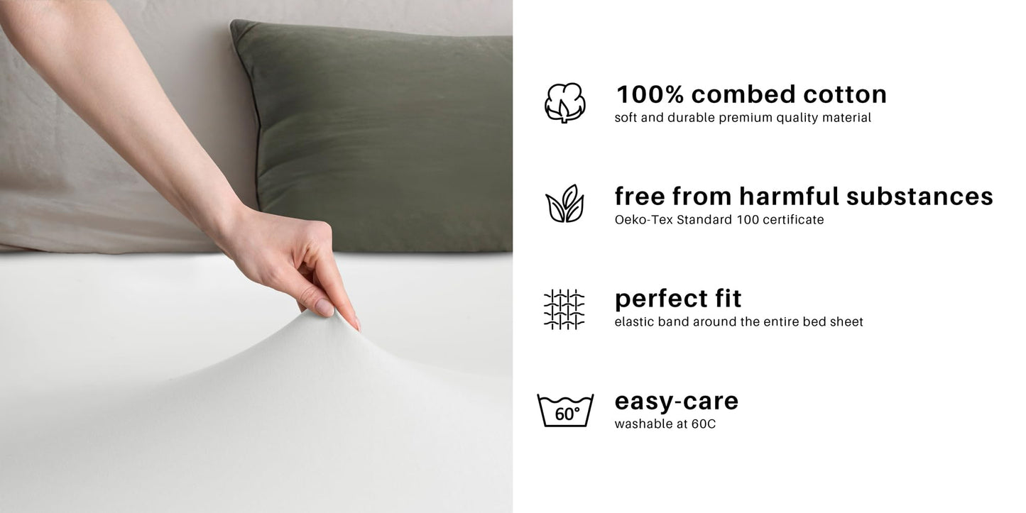DecoKing fitted sheets 220-240x220+30 100% combed cotton white fitted sheets jersey box spring bed amber - Amber