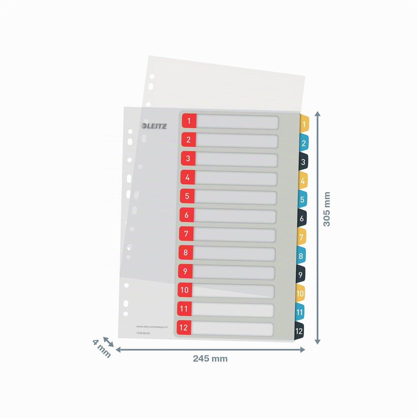 Leitz PC-writable register in A4 format, pack of 15, 1-12, robust, multi-colored, cozy series, 12480000 - 12480000-15