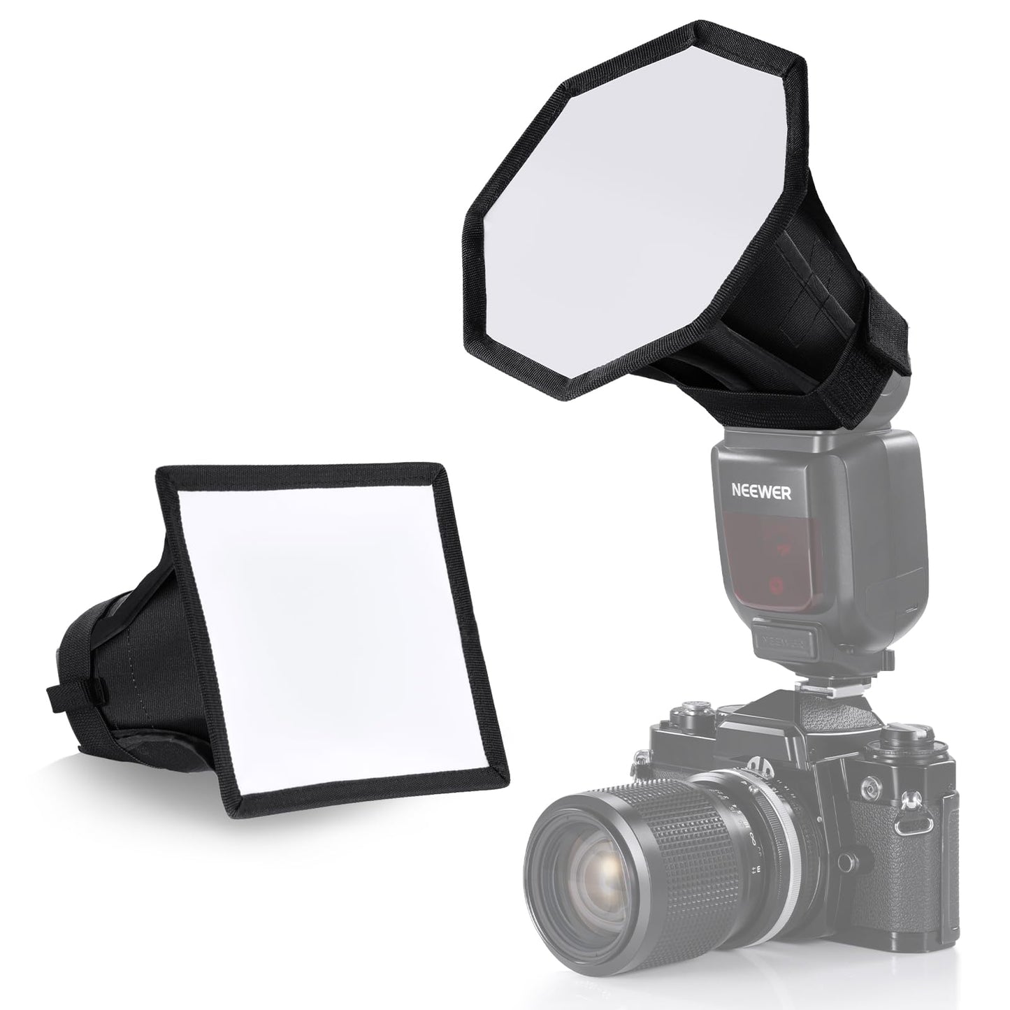 NEEWER improved flash diffuser flash softbox, foldable, pack of 2, (5.9"/15cm octagon, 6" x 5" rectangular) for Z2 Z1 V1 round head flashes and compatible with Godox Sony Nikon Canon flash, NS5P