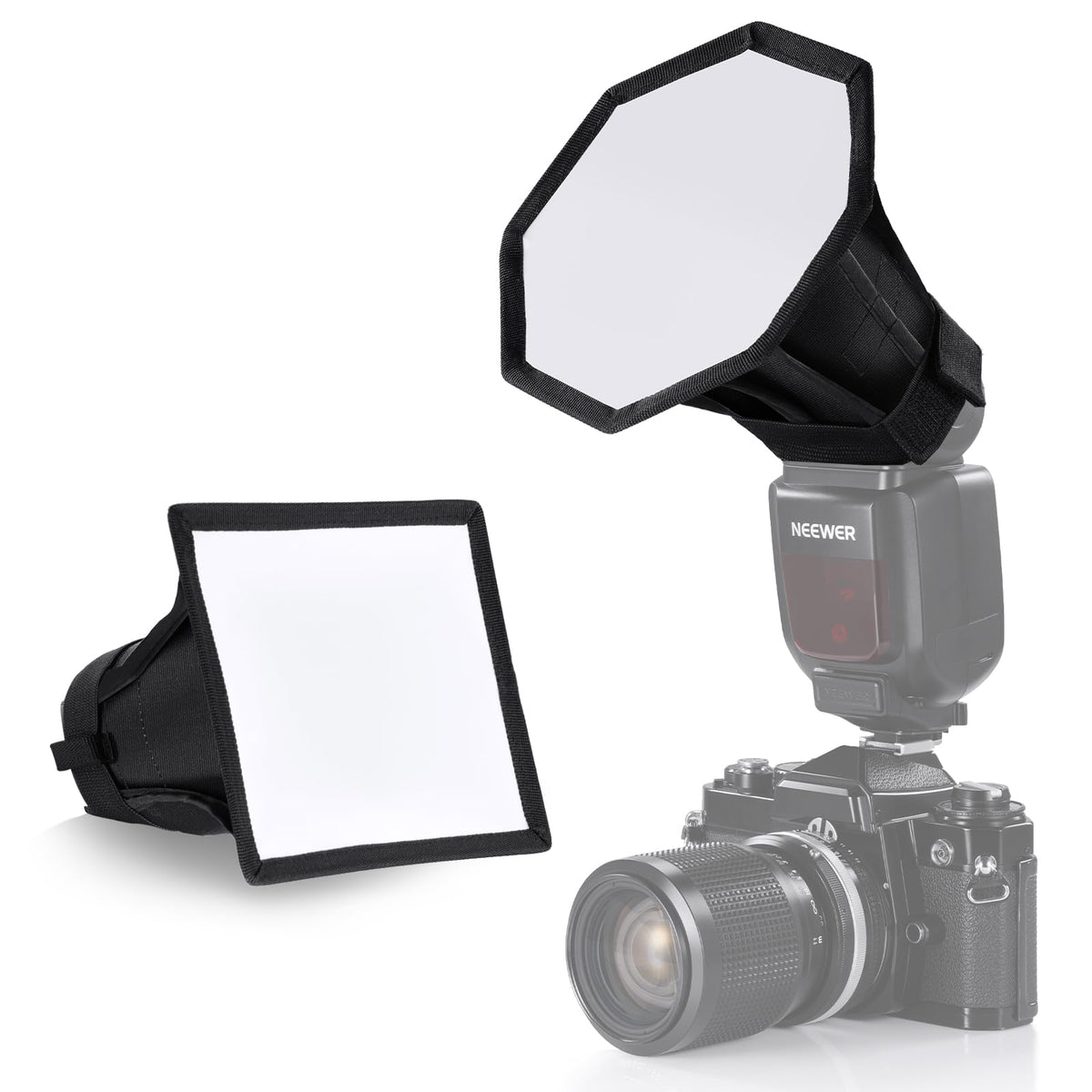 NEEWER improved flash diffuser flash softbox, foldable, pack of 2, (5.9"/15cm octagon, 6" x 5" rectangular) for Z2 Z1 V1 round head flashes and compatible with Godox Sony Nikon Canon flash, NS5P
