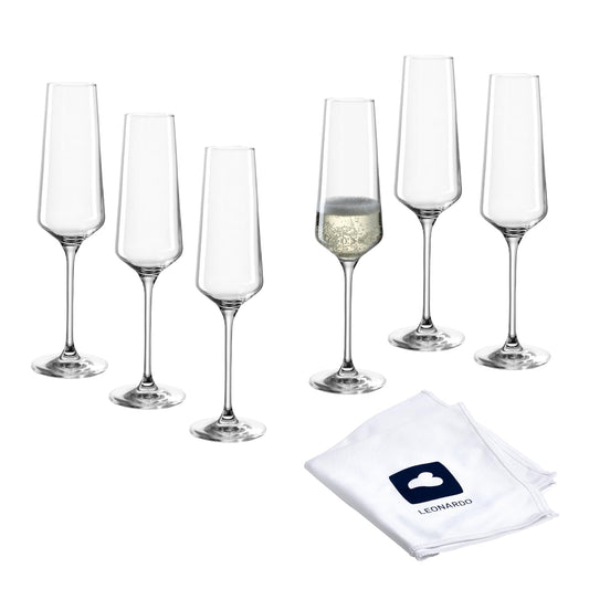 LEONARDO HOME PUCCINI champagne glasses (set of 6) incl. polishing cloth • Dishwasher-safe Prosecco goblets (280 ml) • Shockproof & suitable for everyday use • 040979