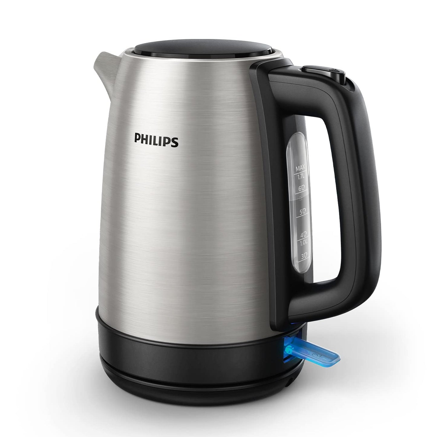 Philips Daily Collection Metal Kettle - 1.7L, Light Indicator, 360° Base, Micro Strainer Filter, Flat Heating Element, Spring Lid, Energy Saving, Safe Design, Fast Boiling (HD9350/90)