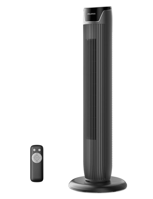 PELONIS Tower Fan with Remote Control - 5 Speed Levels & 4 Modes (AI/Night/Natural Wind) 9H Timer, LED Display with Memory Function - Energy Saving Fan for Office Bedroom - PE-FZ10-25MR-DE