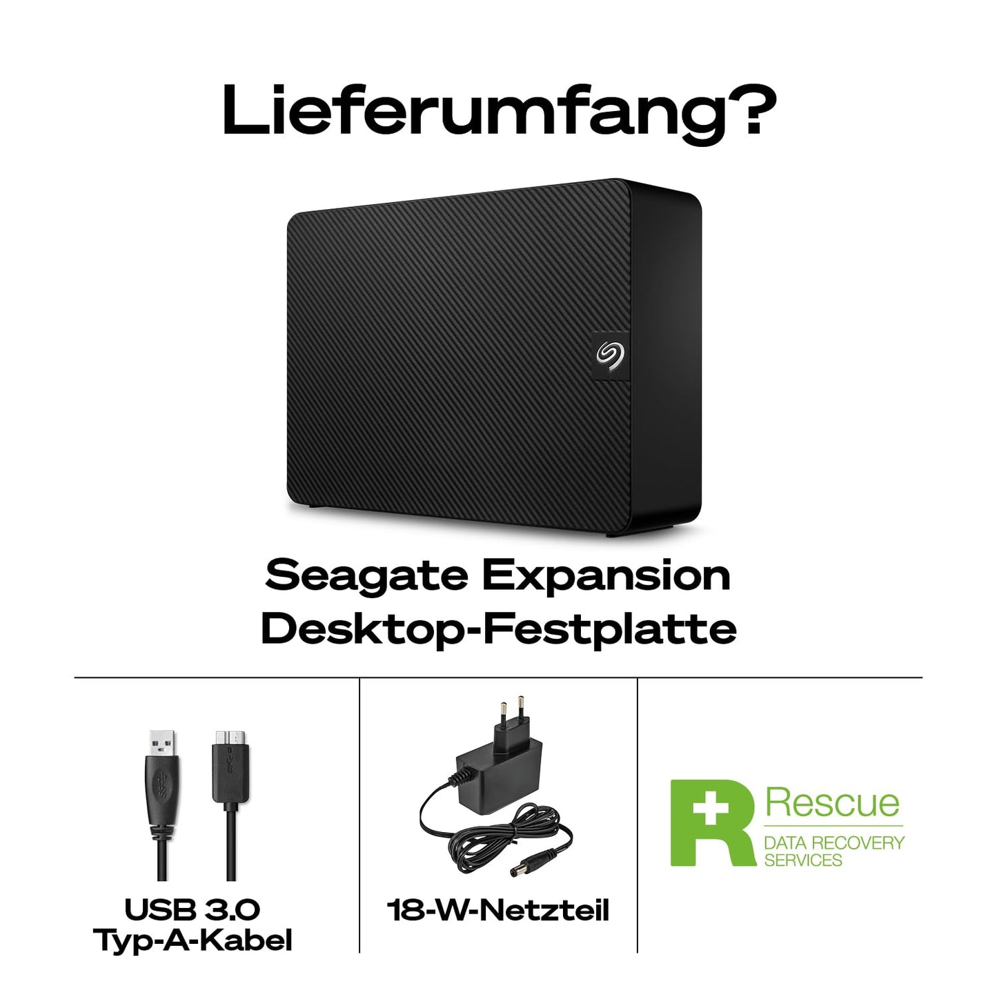Seagate Expansion Desktop 20TB, external hard drive, 3.5 inch, USB 3.0, PC & Notebook, incl. Data Rescue Service (STKP20000400)
