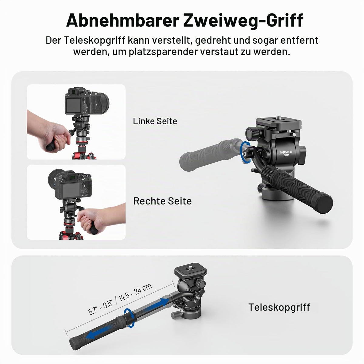 NEEWER Fluid Head Tripod with +/-10° Leveling Base (⌀37mm), Metal, GM27