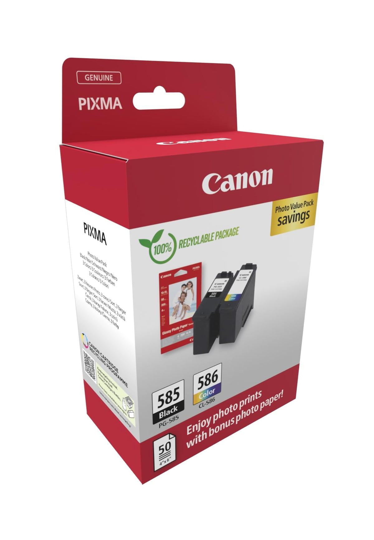Canon PG-585 + CL-586 FINE Original Ink Cartridges + Photo Paper - PG-585/CL-586