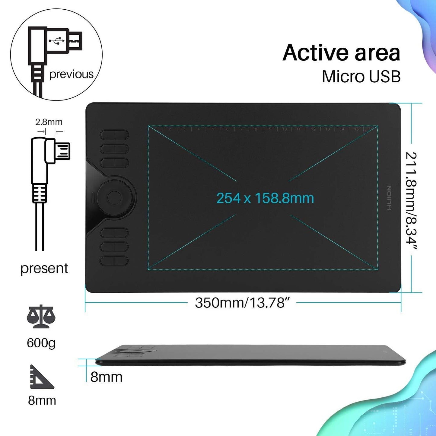 HUION Refurbished HS610 Battery-Free Graphics Tablet, 12+16 Programmable ExpressKeys, 8192 Levels, 5080LPI with ±60° Tilt Function Supports Windows/MacOS/Android (Refurbished)