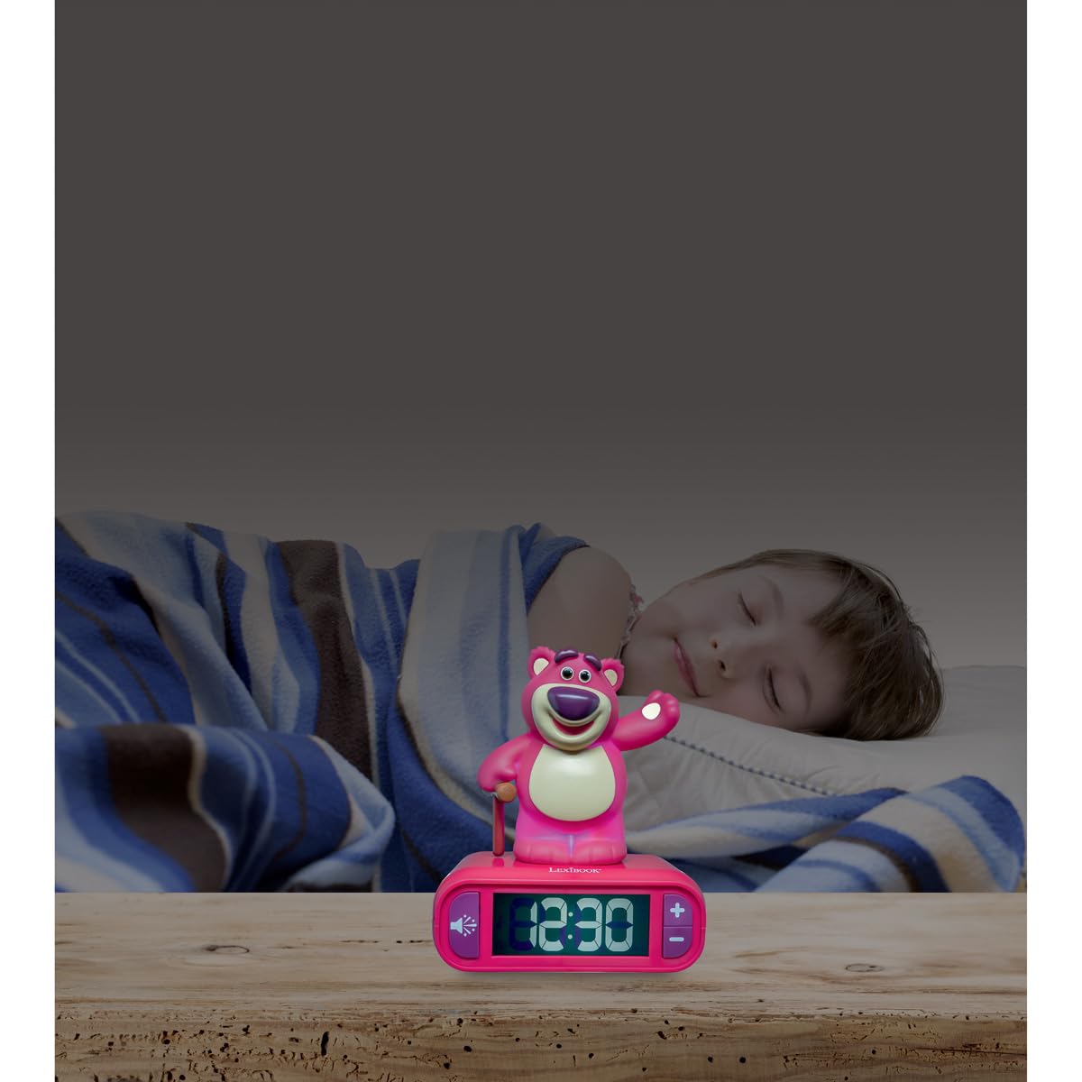Lexibook, Disney Toy Story, alarm clock night light Lotso, luminous figure, sound effects, alarm selection, LCD display with backlight, snooze function, purple, RL800TS1