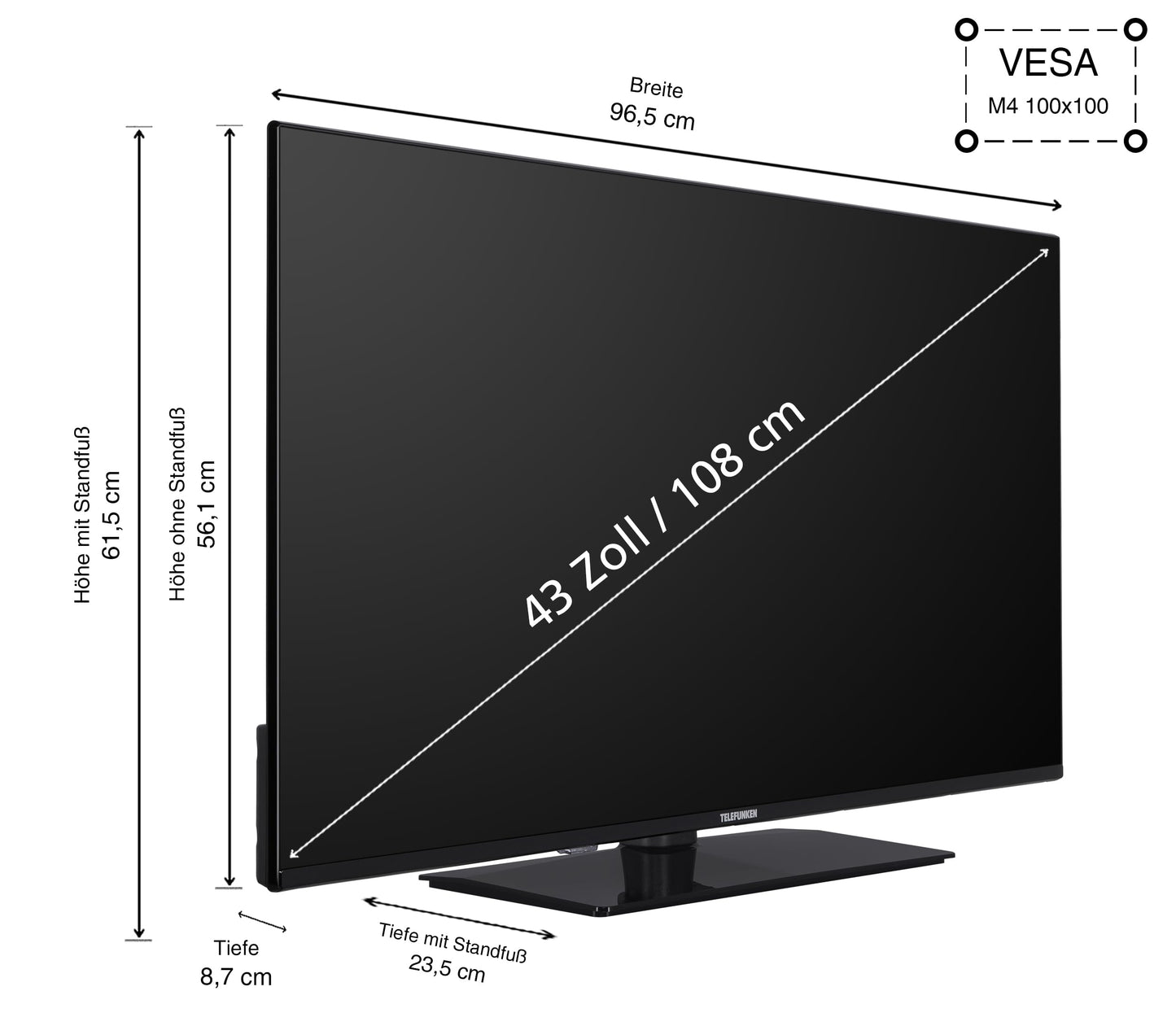 TELEFUNKEN XU43VP750M 43 inch TV VIDAA Smart TV, 4K UHD, HDR Dolby Vision, triple tuner, LED TV, black (2026)