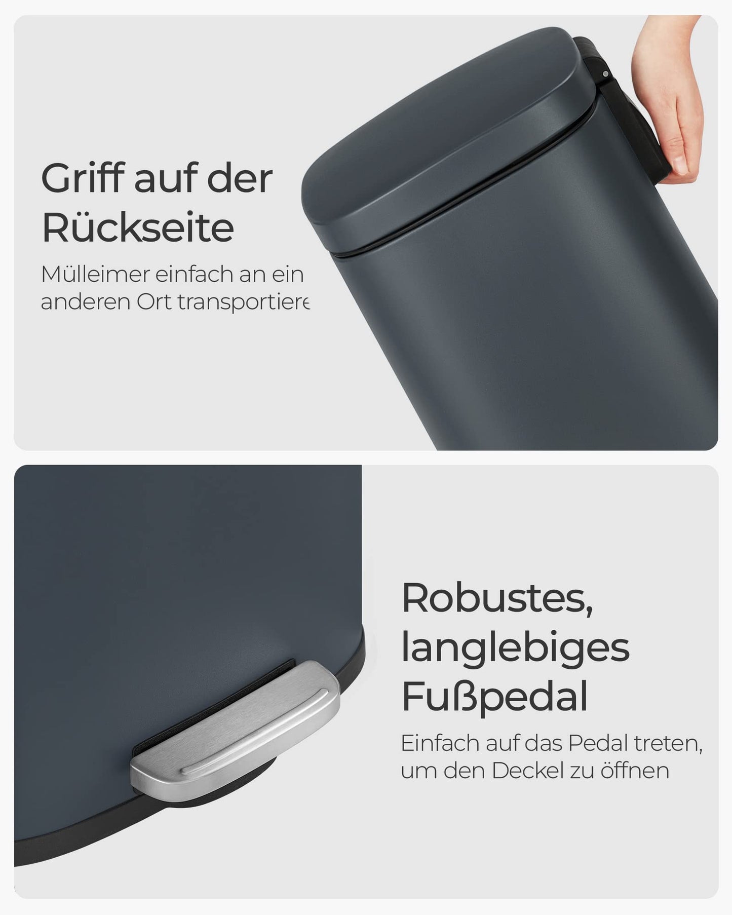 SONGMICS kitchen rubbish bin, 30 liters, waste bin, pedal bin, with lid, soft close, foot pedal, steel, inner bin, green-gray LTB03GS