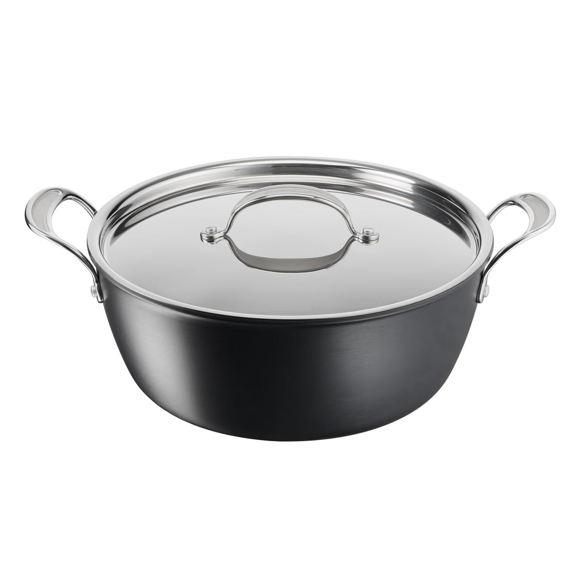 Set de gătit Tefal Jamie Oliver, oală cu fund harteloxat pentru inducție de 30 cm, cu strat antiaderent, ideală pentru cantități mari, cu semnal termic la temperatura optimă de prăjire, inox/negru, H91254 - H9125444
