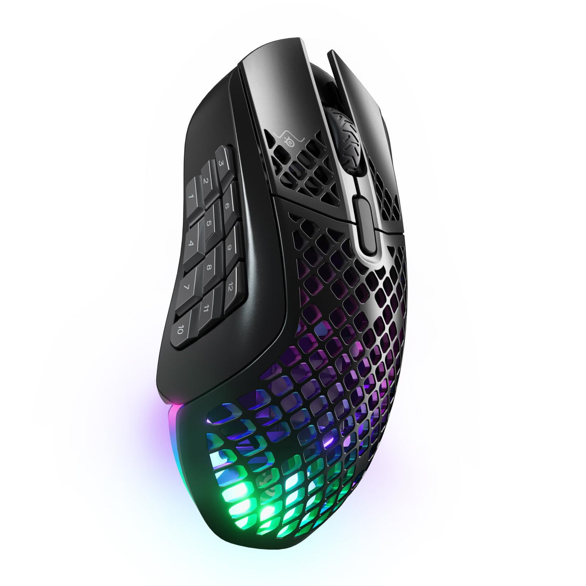 SteelSeries Aerox 9 Wireless - Mouse de gaming RGB cu deschideri în suprafață - Design ultra-ușor, rezistent la apă - 18 butoane - Bluetooth/2,4 GHz - Senzor optic TrueMove Air cu 18.000 DPI - 62618