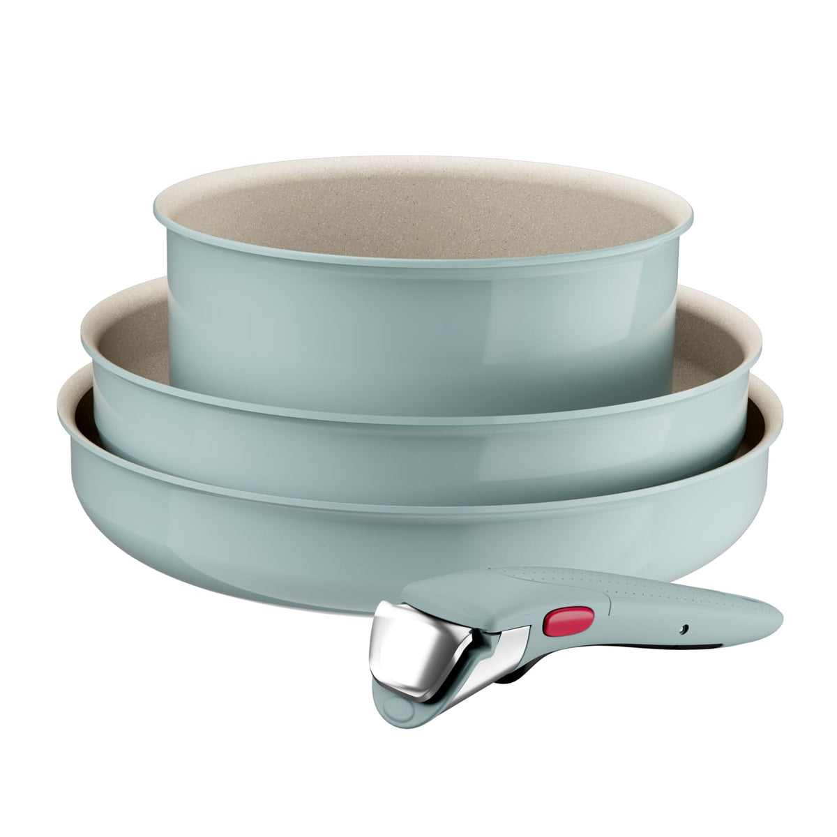 Set de vase de gătit Tefal Ingenio Serenity, 4 piese, cu înveliș antiaderent Mineralia, economisind spațiu, stivuibil, potrivit pentru toate tipurile de plite, lavabil în mașina de spălat vase, Eucalyptus, L8284S04 - L829SB04
