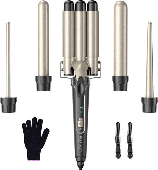 Curling iron set 5 in 1 wave iron - curling irons 3 barrels for large no curls ceramic hair curlers with various attachments temperature adjustment quick heating with glove and 2 clips - MD-J18