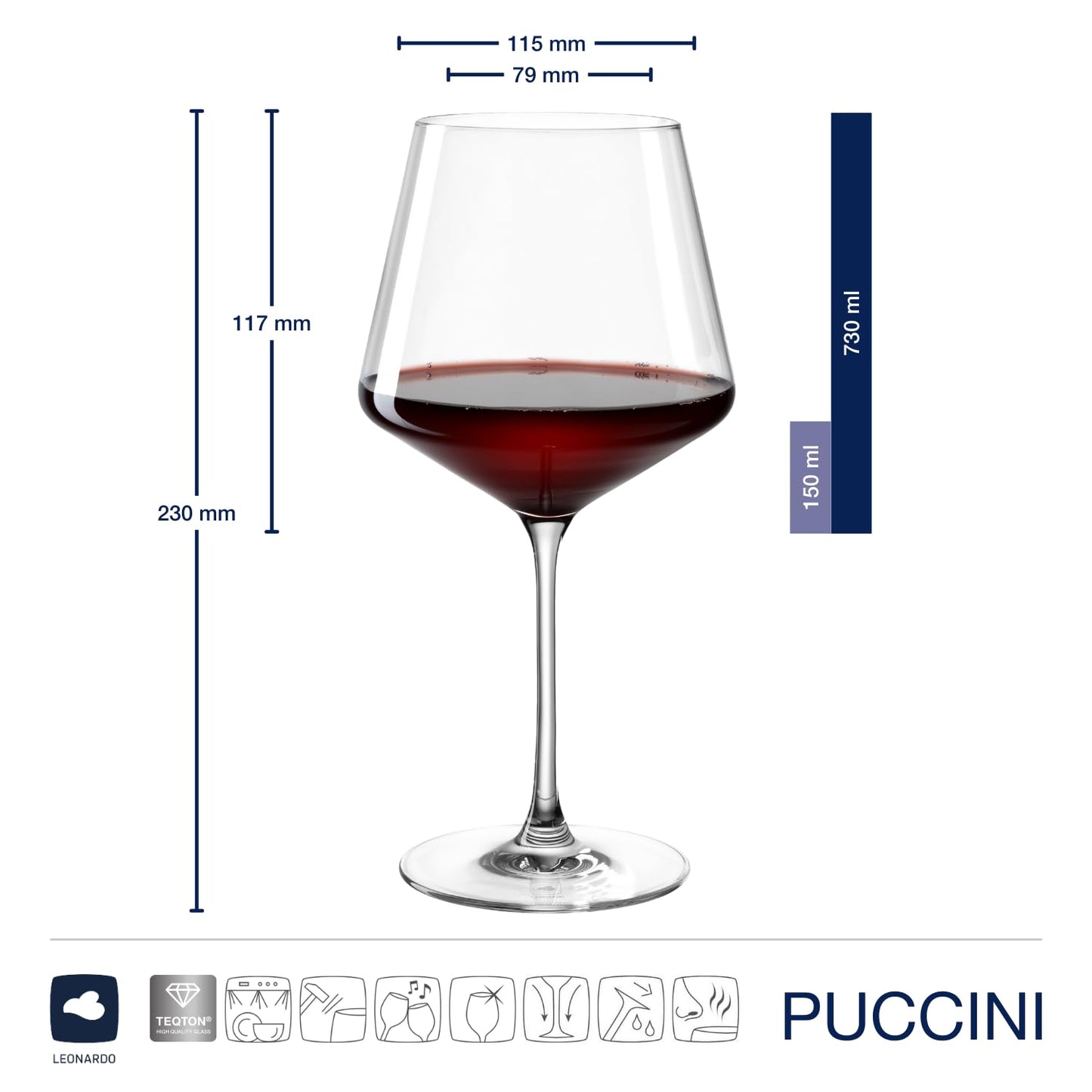 LEONARDO HOME PUCCINI burgundy glass (set of 6) incl. polishing cloth • Dishwasher-safe wine glasses (730 ml) • Shockproof & suitable for everyday use • 040981