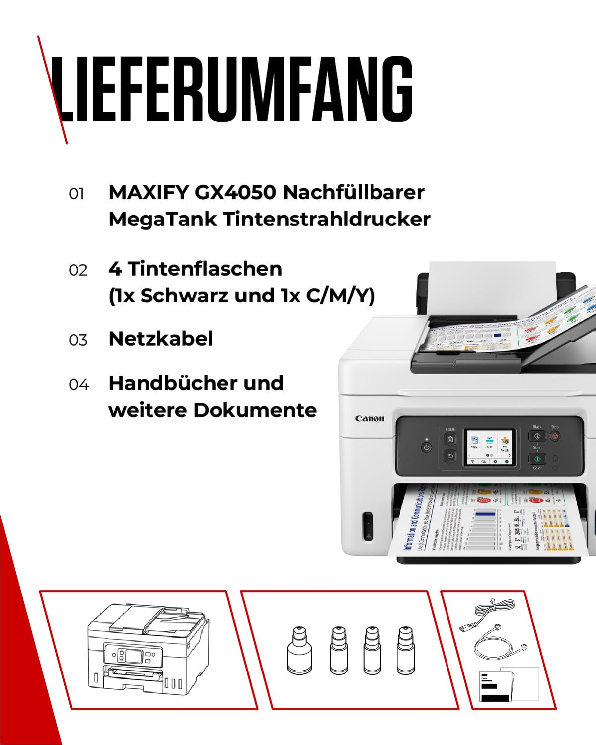 Canon MAXIFY GX4050 Printer for Home & Office – Color All-in-One Printer & Scanner Wireless | MegaTank Inkjet Printer, Copier, Scanner & Fax | WiFi, Ethernet & USB Connection A4 Printer