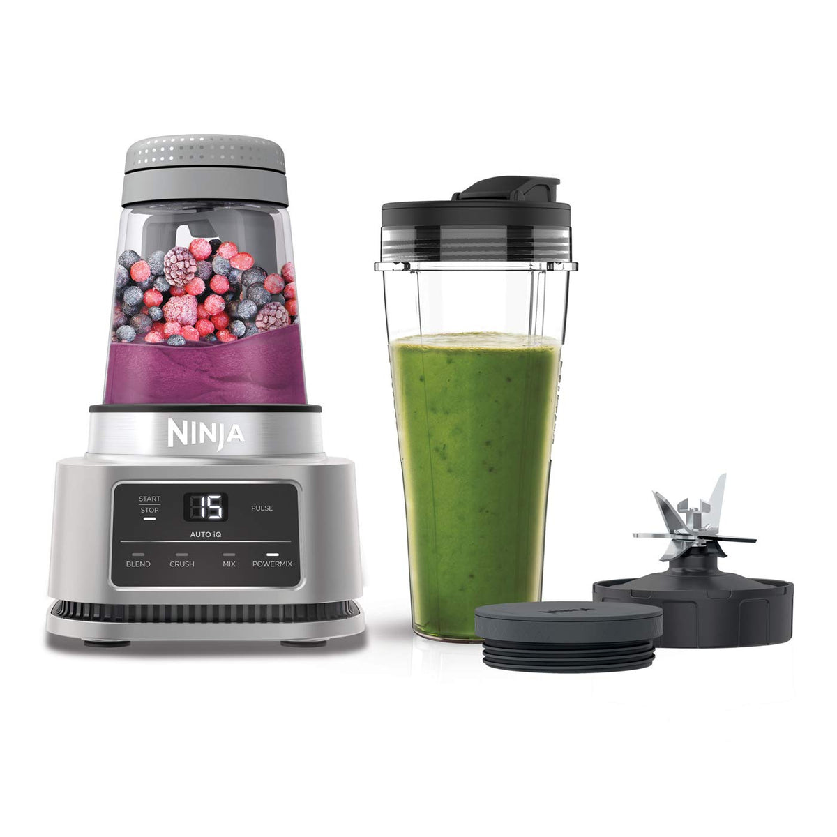 Ninja Foodi Power Nutri Mixer, 2-in-1, Smoothie-Bowls Maker, 1100 W, Argintiu - CB100EU