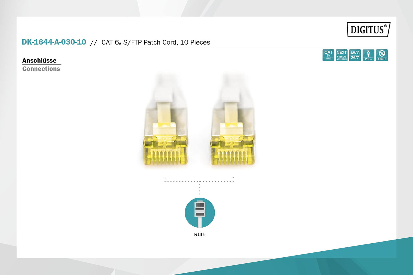 DIGITUS LAN cable Cat 6A – 3 m – 10 pieces – S/FTP shielded – gray - DK-1644-A-030-10