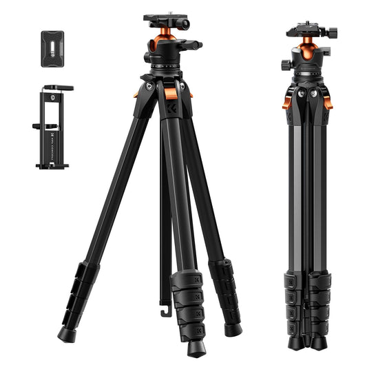 K&F CONCEPT Black Camera Tripod Mobile Phone Tripod, 187cm Camera Tripod, Tripod for Smartphone with Mobile Phone Tablet Holder, Aluminum Travel Tripod A305A1+BH-40 - A305A3+BH-40