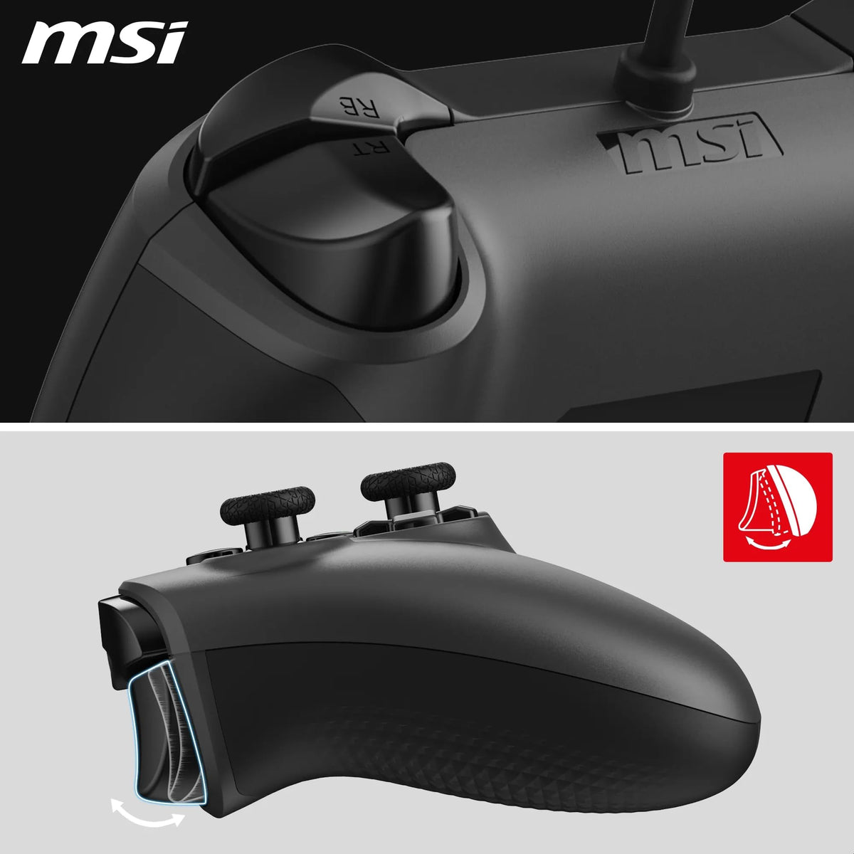 MSI FORCE GC200 Controler pentru jocuri pe PC cu fir – Trigger cu efect Hall, stick-uri analogice avansate, motoare de vibrație duble, USB 3.0 – cu fir - S10-04G0090-EC4