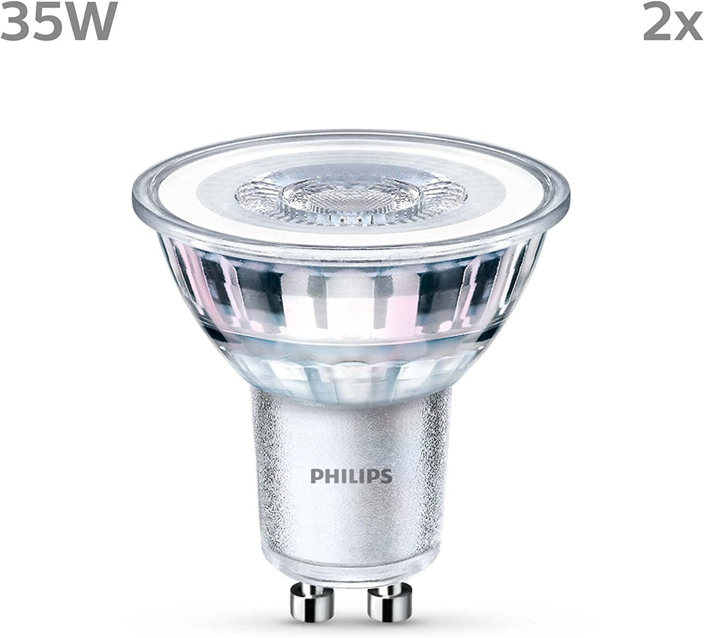 Philips LED lamp replaces 35W, GU10 reflector, warm white light (2700K), 255 lumens, pack of 2, matt - 929001217892