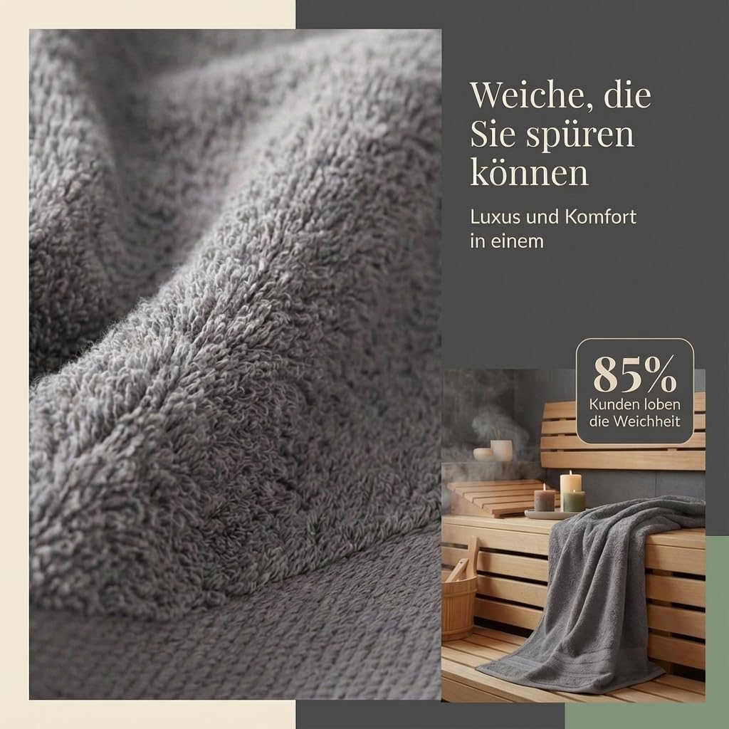 Komfortec 2 sauna towel set 80x200 cm, large sauna towels made of 100% cotton, sauna towels, fluffy and absorbent, quick-drying, anthracite gray - 2er-80x200-anthrazit