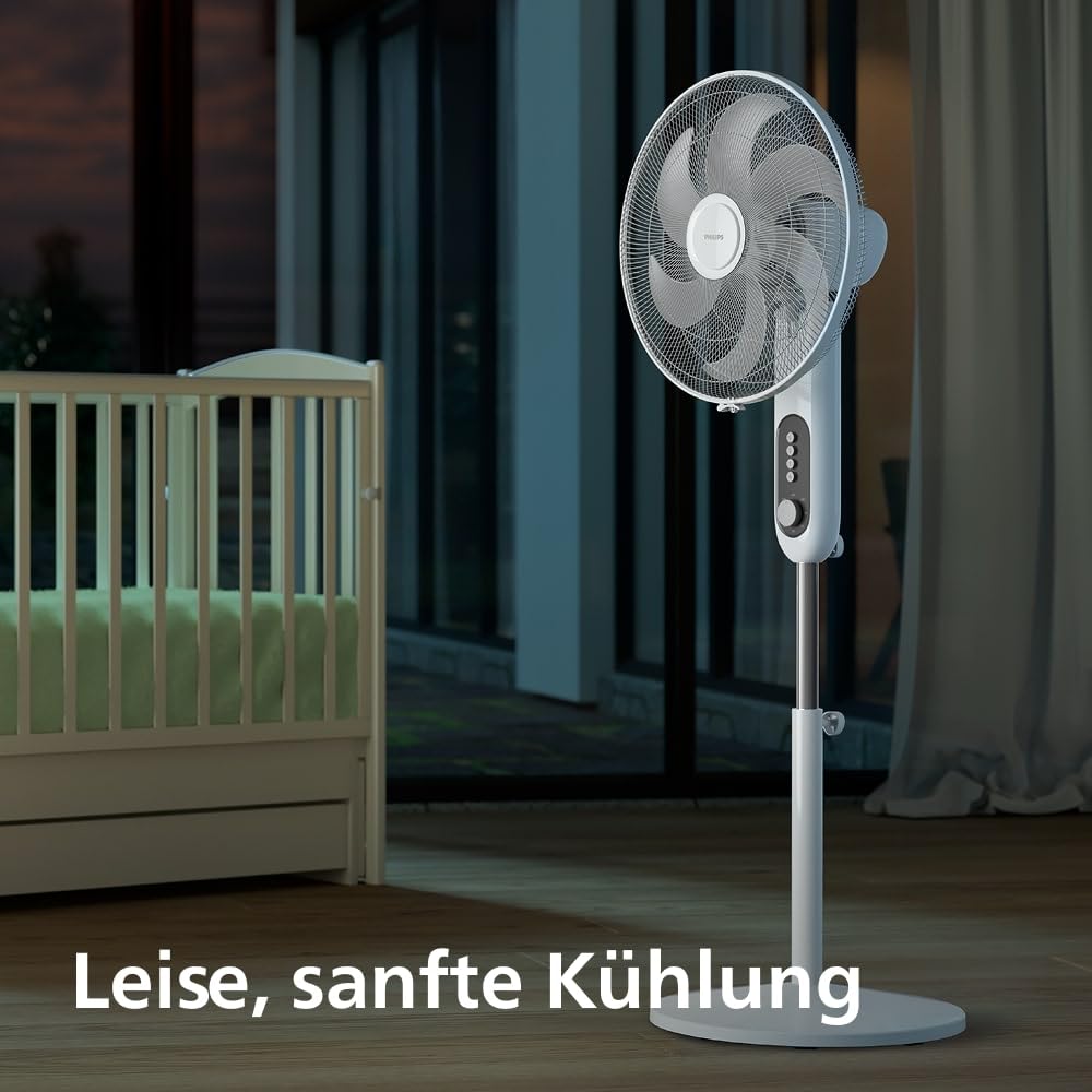 Philips Stand Fan Series 1000 - Powerful & Quiet, 38 dB, Height Adjustable, Tiltable, Oscillation, Timer, White (CX1220/00)