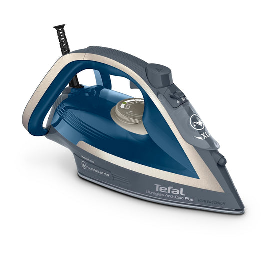 Tefal Fier de călcat cu aburi Ultragliss Plus, 2800 W, colector de calcar detașabil, talpă rezistentă la zgârieturi, 50 g/min. emisie de aburi, 260 g/min. impuls de aburi, sistem de oprire automată, turcoaz/gri, FV6842